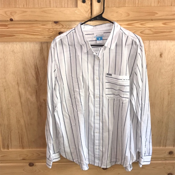 Columbia white/blue striped lightweight button front shirt size XL - Picture 1 of 5